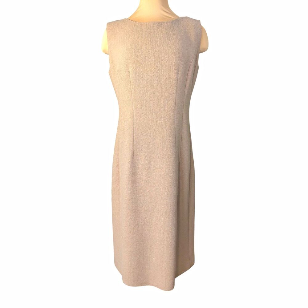 Lafayette 148 New York Women's Beige Sheath Dress 8 Sleeveless Round Neck Zip